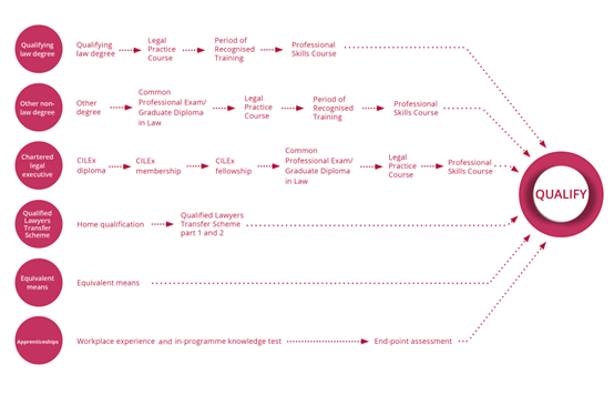 Graphic showing all the routes to qualification